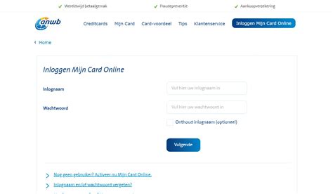 mijn credit card inloggen.